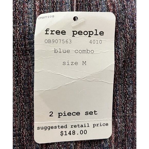 Free People Pull On in Your Eyes Jumpsuit Blue Combo Flare Women's Pants Size M - Picture 4 of 5